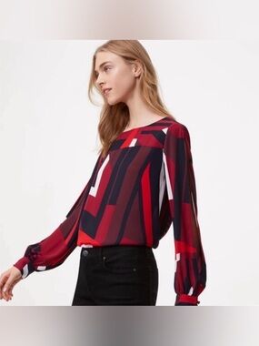 LOFT Petites Geometric Abstract Split Sleeve Blouse